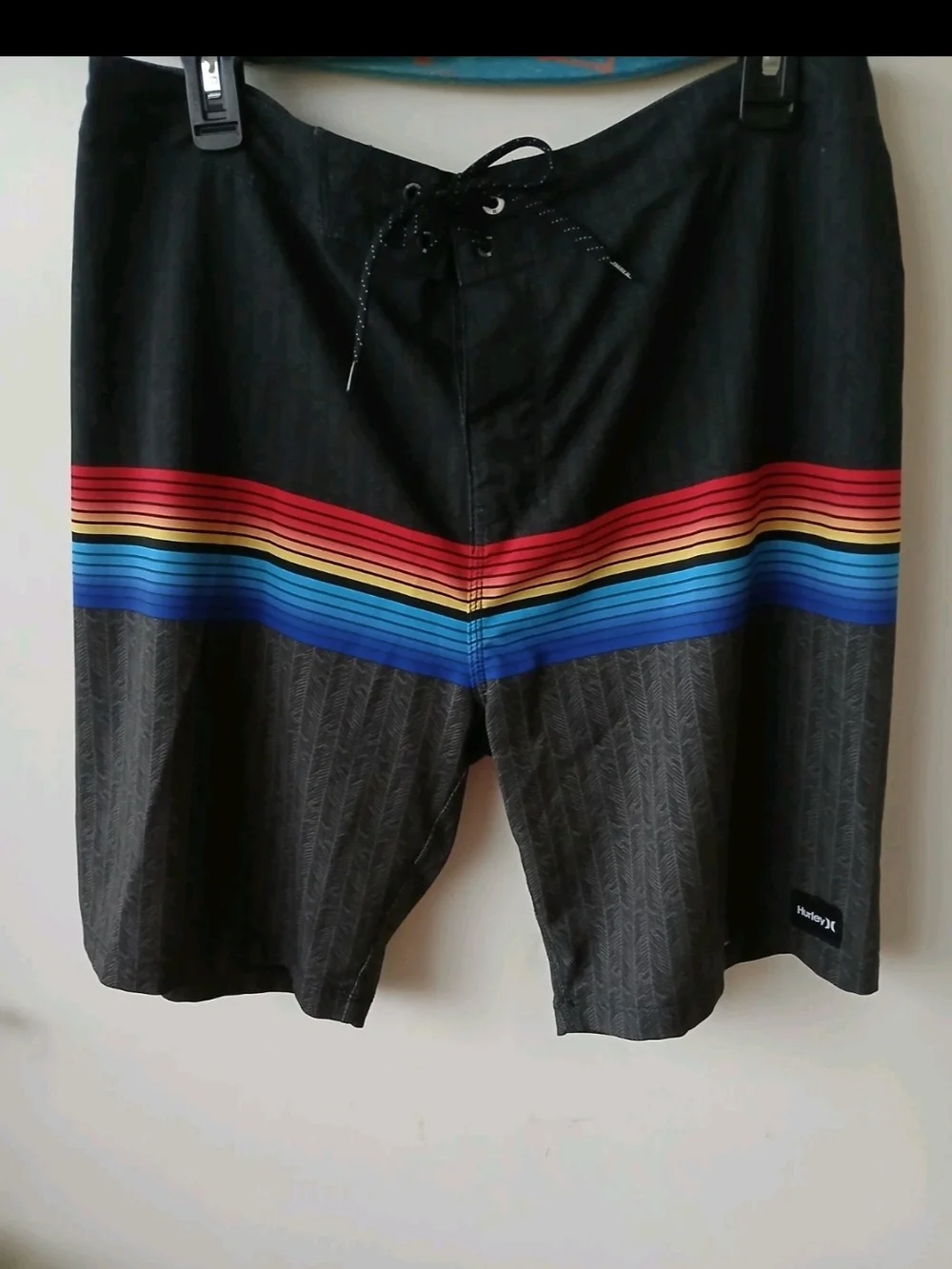 Hurley Men's Black Swim Trunks with Rainbow Stripe Y2K  Sz 33